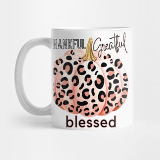 Blush Pink Pumpkin with Leopard Print Thankful Greatful Blessed Mug